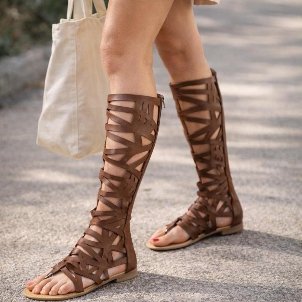 bucco Brown Knee-High Gladiator Sandals